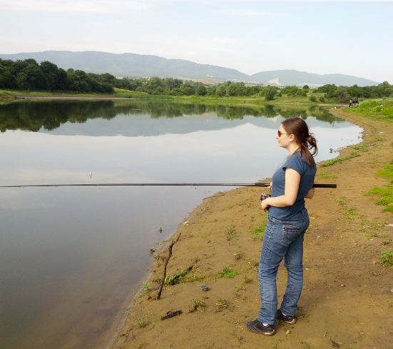Vesi about to catch her first fish (ever) :)
