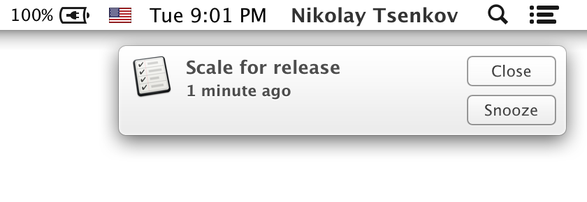 Image of a reminder notification for Scaling website resources for release.